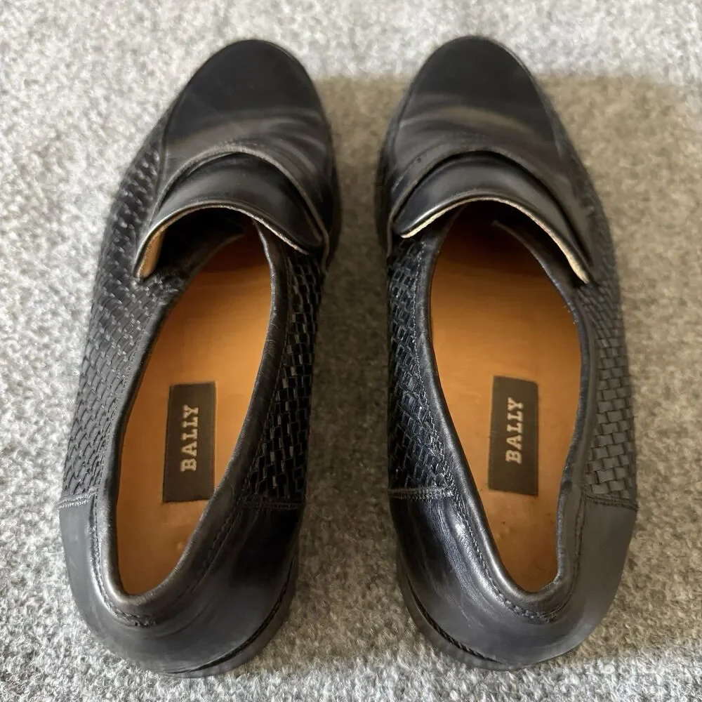 Bally Men's Garrore Black Woven Leather Slip-On Loafer Dress Shoes Round Toe 42